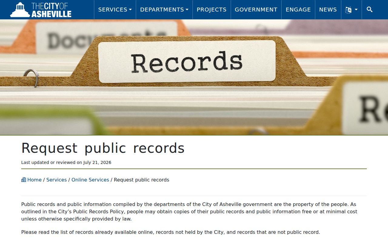 Asheville residents directory City public records request service