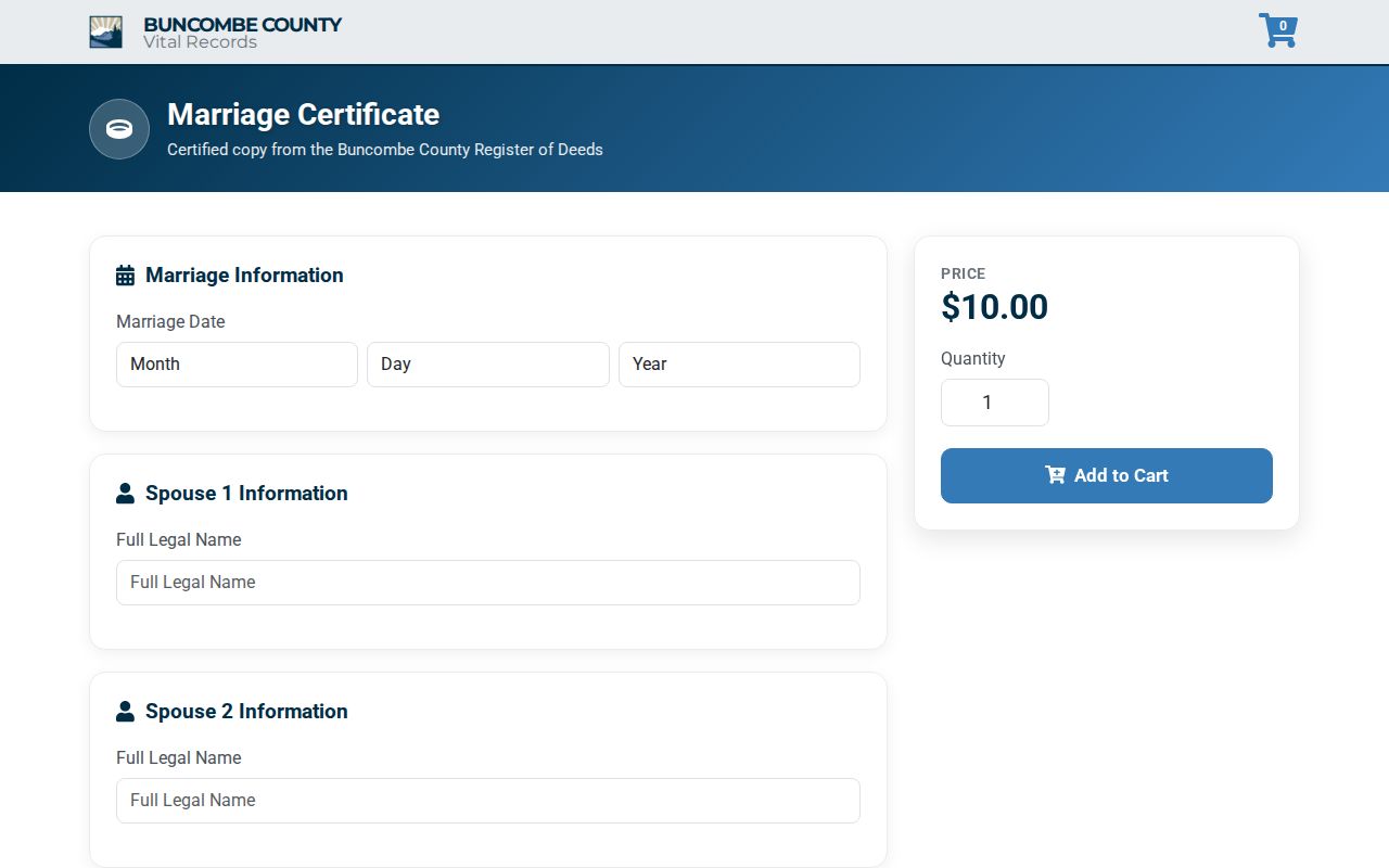 Asheville resident lookup using the Buncombe marriage certificate request