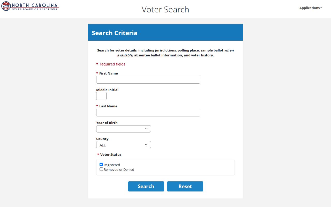 Asheville resident lookup at the North Carolina voter search
